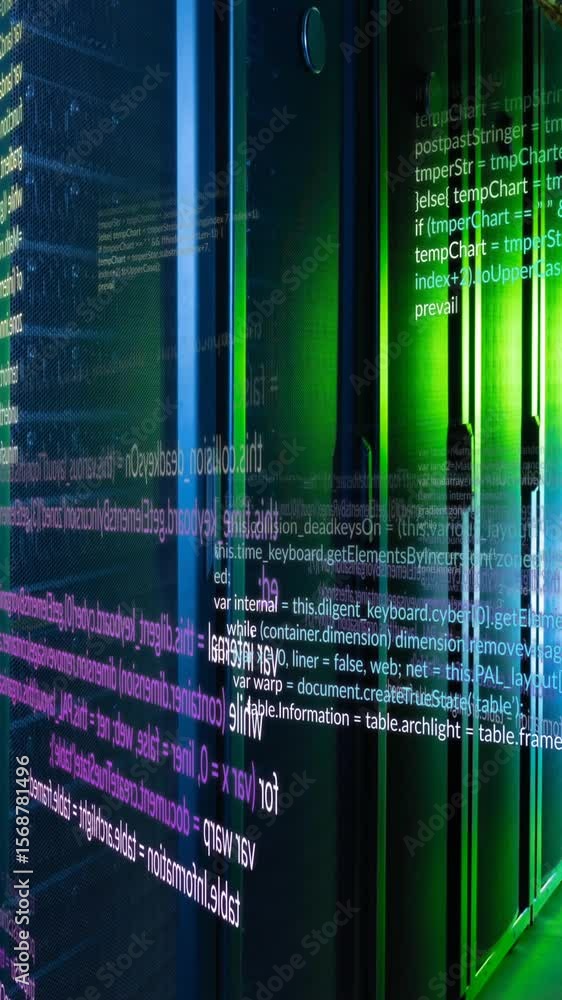Poster Animation of data processing against computer server room