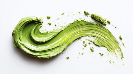 Bright Green Matcha Brush Stroke on White Background
