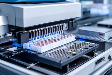 Advanced laboratory equipment conducting automated sample processing in a modern research facility
