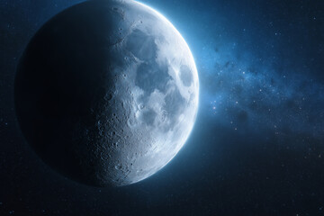 Obraz premium Bright Side of the Moon Against Starry Night Sky