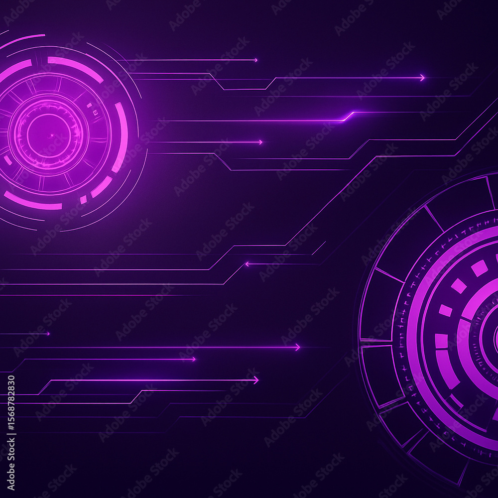 Aufkleber ai generated glowing abstract interface with circular tech rings and circuit lines in purple and pin
