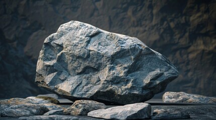 The rock display stand exudes a serene and sophisticated beauty under a warm and gentle ambiance, with a soft background