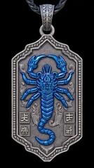 Ornate Silver Scorpion Pendant with Blue Enamel Detail