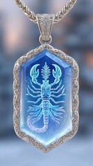 Ornate Silver Scorpion Pendant with Blue Gemstone