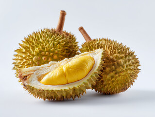 Fototapeta premium Three Durians Displayed with One Cut Open