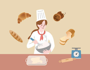 Chef making Delicious Pastries and Bread in a Kitchen