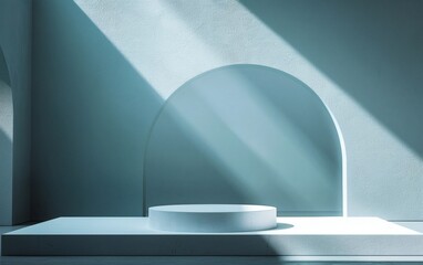 The geometric display stand, under soft lighting