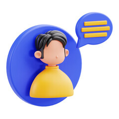 3D Render User Profile with Chat Bubble Icon