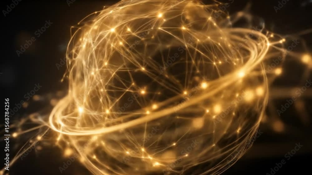 Poster abstract golden digital connection network animation glowing futuristic technology