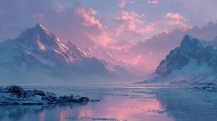 Glacial lake reflection at sunrise serene landscape nature photography calm environment