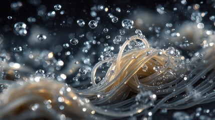 Spaghetti twirls in mid-air kitchen food photography culinary art close-up view