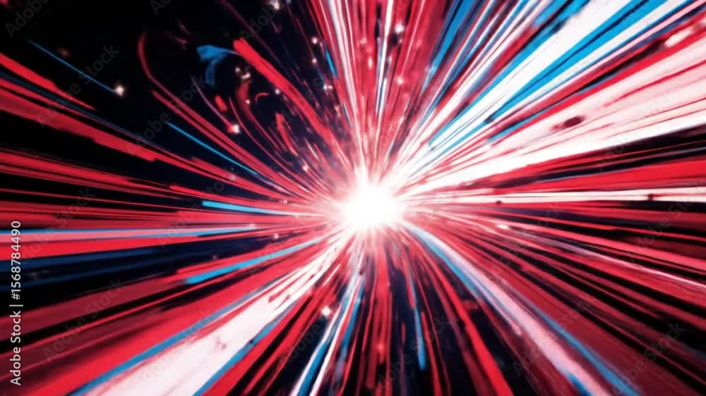 Poster abstract light trails background in red and blue, dynamic hyperspace movement effect