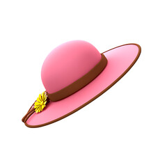 Fototapeta premium A lovely pink summer hat with a wide brim and decorative yellow flower, an elegant fashion accessory isolated as a 3D render.