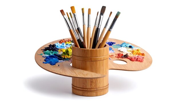 Artistic paintbrushes and palette