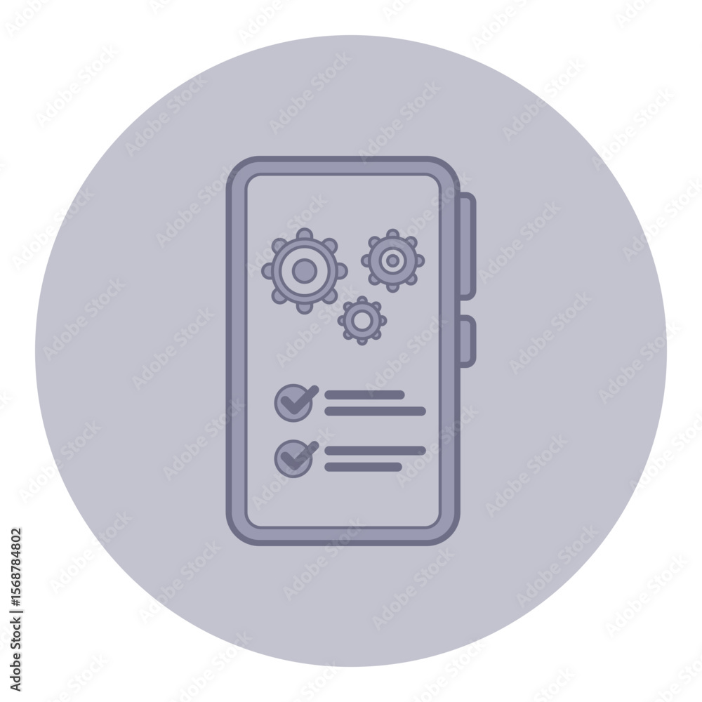 Aufkleber Simple line icon of rectangular device with gears and checkboxes, symbolizing settings and configuration