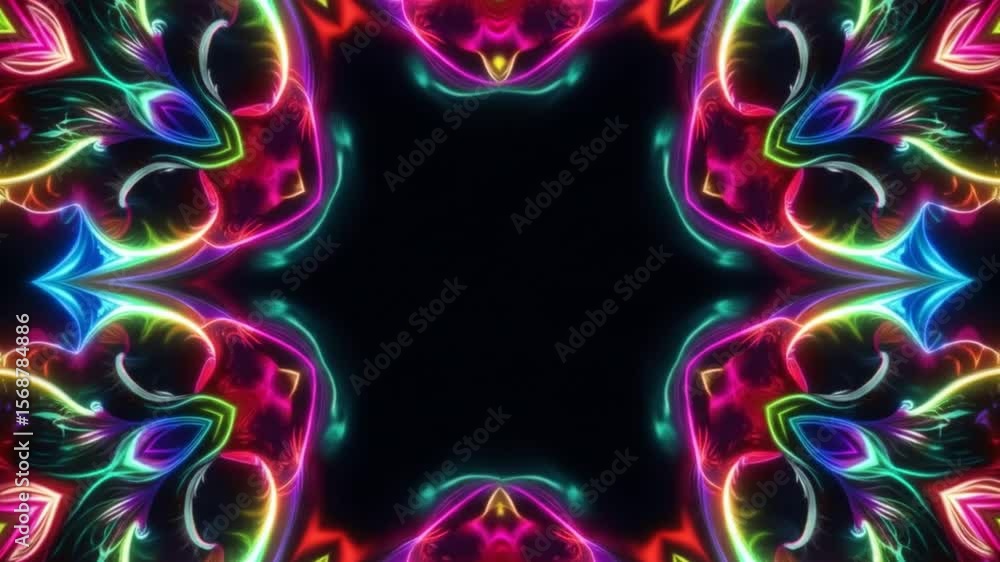 Poster abstract neon kaleidoscope seamless pattern background - visual stimulation