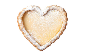Delicious heart shaped lemon tart dessert, topped with powdered sugar. Perfect for Valentine's Day, romantic occasions, or sweet treats.