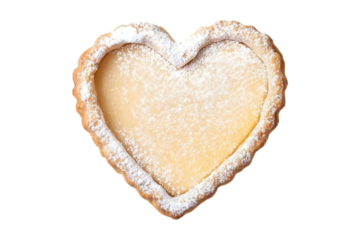 Delicious heart shaped lemon tart dessert, topped with powdered sugar. Perfect for Valentine's Day, romantic occasions, or sweet treats.