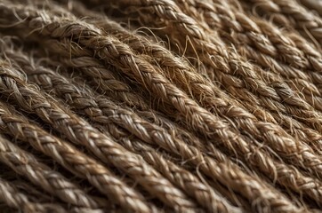 Fototapeta premium A close up view of tightly woven brown ropes creating a textured and repetitive pattern filling frame