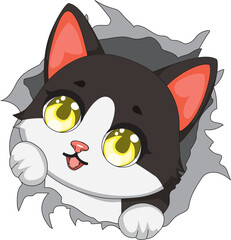 Cute Cat Looking Out From Hole Vector