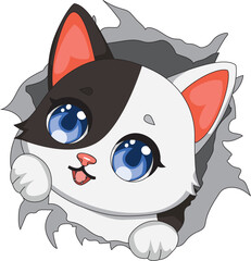 Cat Looking Out The Wall Hole Vector