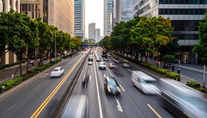 Obraz premium Busy city street, blurred motion