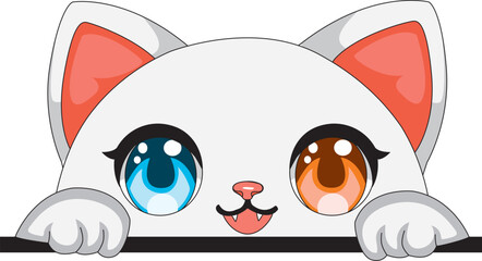 Happy Cat Peeking Out Cartoon Kitten Vector