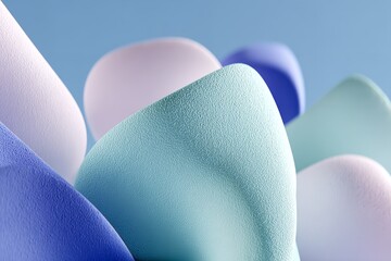 Colorful curved shapes create a soothing abstract composition with pastel hues in a serene environment