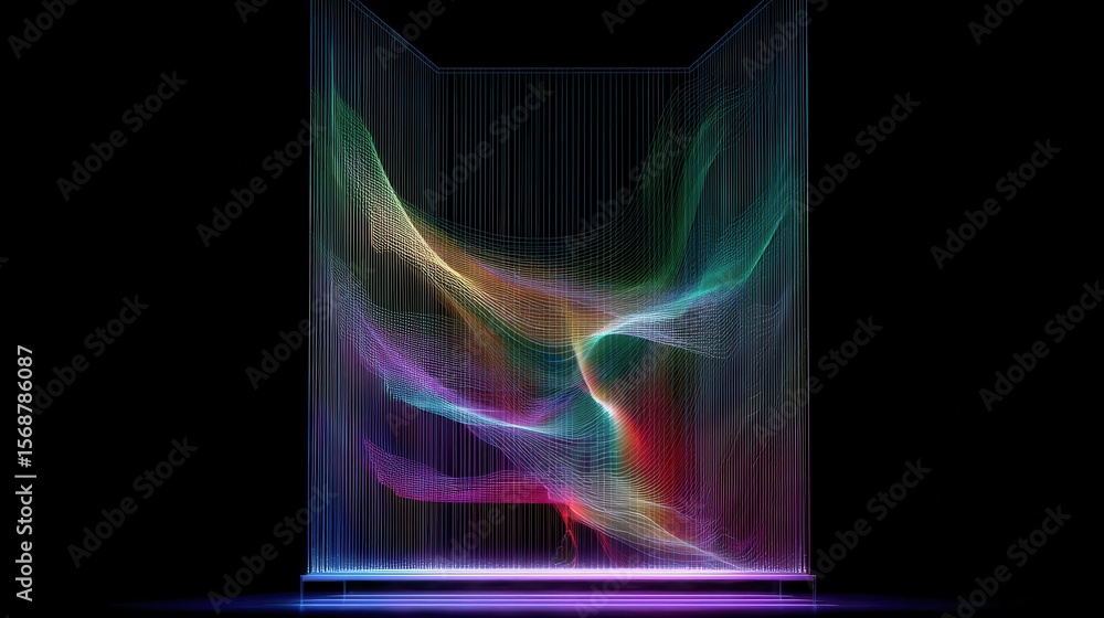Poster abstract design with colorful lines and shapes.