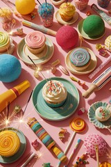 Colorful cupcakes and decorations lighting up new year's eve celebration
