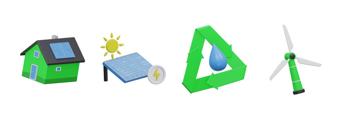 3D Renewable Energy for Home Icon Set