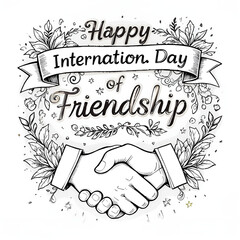 Happy international day of friendship illustration with handshake and floral decorations art design