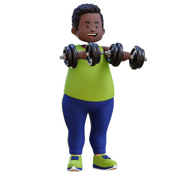 3D Plus Size Overweight obesse african man Lifting Dumbbells Front Raise