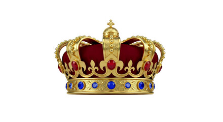 Fototapeta premium Royal Gold Crown with Red and Blue Jewels: Majestic Symbol of Power and Royalty