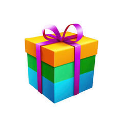 Obraz premium Colorful stacked gift box with purple ribbon isolated on transparent background