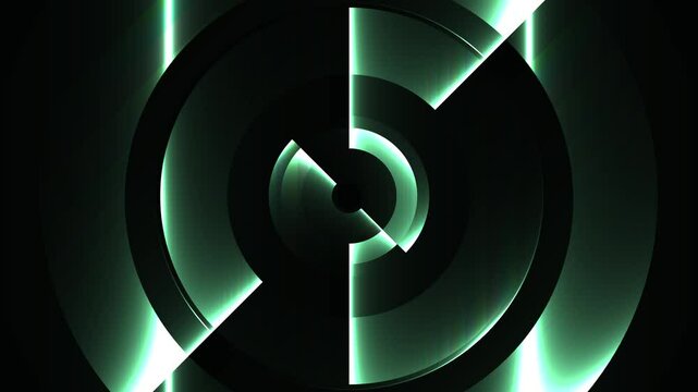 Video animation of green light rings rotating animated background