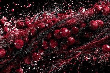 Dynamic red liquid splashes create an abstract visual representation of movement and energy