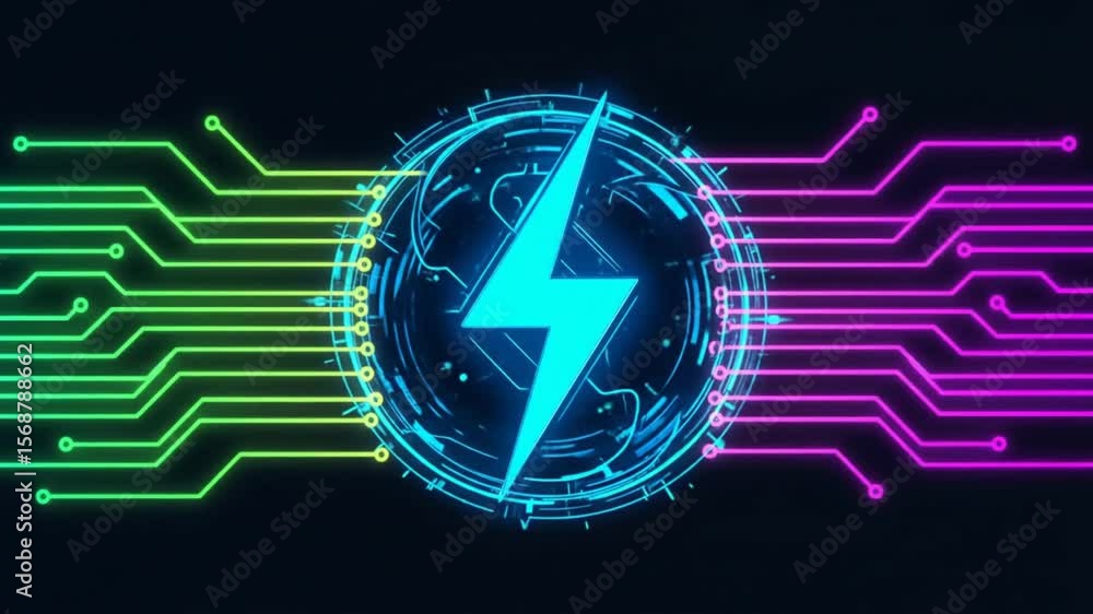 Poster dynamic circuit board animation with energy lightning bolt power surge effect