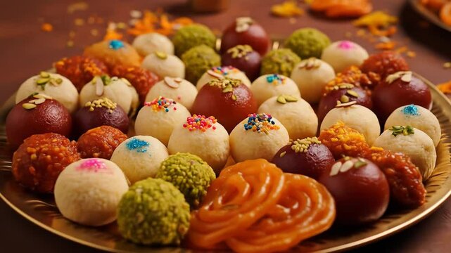 Colorful assorted sweets on platter