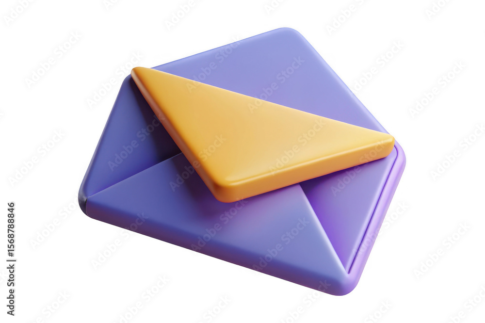 Poster 3d rendered purple envelope with yellow triangle flap isolated on transparent background
