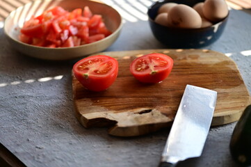 Sausages and Vegetables – Fresh Ingredients for Cooking Lecsó, a Traditional Central European...