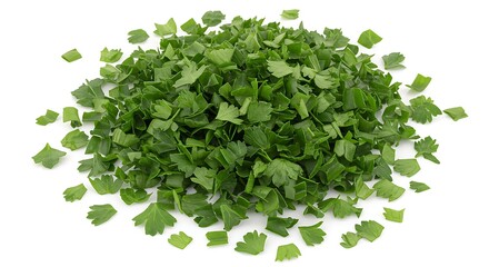 Naklejka premium Chopped Fresh Green Parsley Leaves Isolated on White Background. 