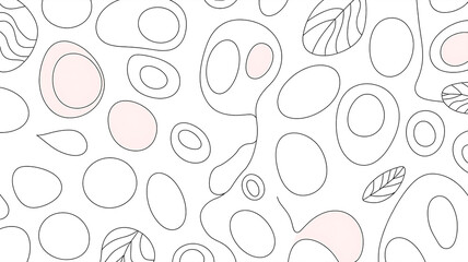 Seamless pattern with abstract shapes and leaves on a white background art