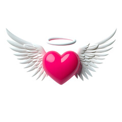 Obraz premium Angelic Heart Pink Heart with Wings, Halo, 3D Render, Love, Valentine's