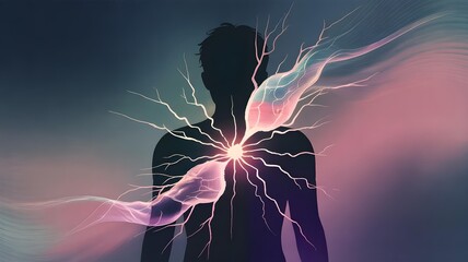 Fractured Human Silhouette with Healing Light - Resilience and Spiritual Awakening Through Broken Wounds