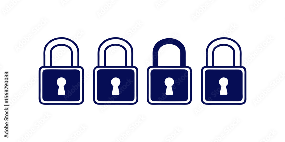 Poster vector lock and key icons set for web security and digital access