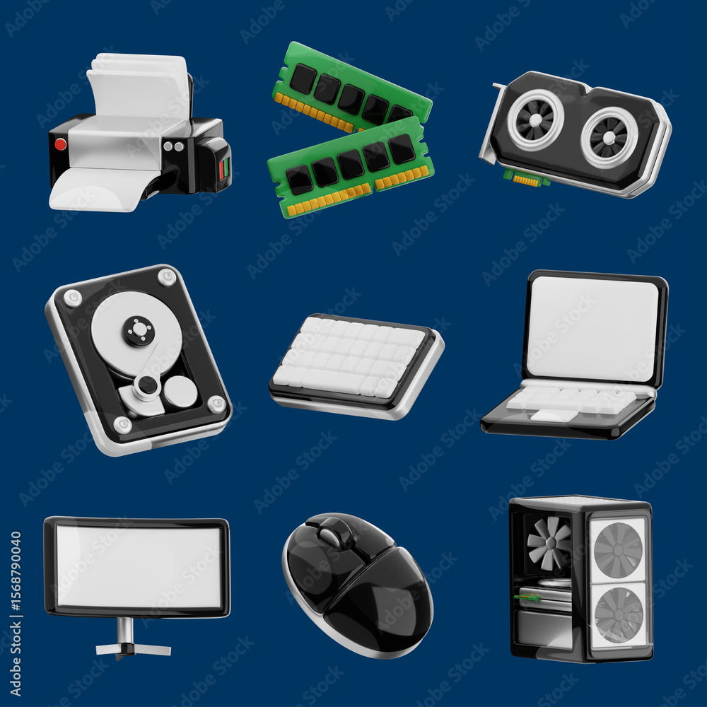 Aufkleber computer hardware icons representing modern technology and computing power