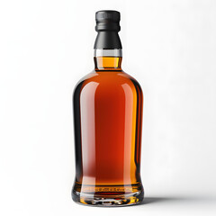 Whiskey Bottle with Amber Liquid and Classic Label Isolated on Transparent or White Background, PNG