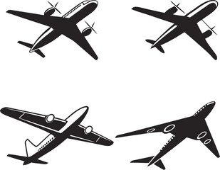 Aviation Fleet: Overhead view of diverse aircraft silhouettes, evoking the grandeur of flight. Capturing the silhouette of different aircraft shapes 