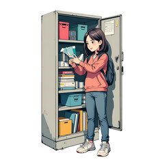 Locker Shelves With Colorful School Tools